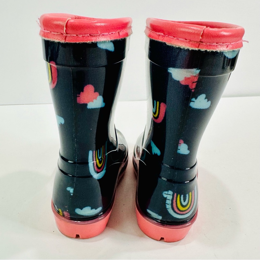 🩷 CARTER’S SIZE 4M RAINBOOTS GREAT CONDITION RAINBOW 🌈 CLOUDS DESIGN NAVY BLUE - Picture 5 of 11